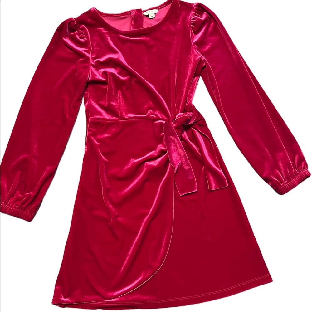 Habitat Girls Velvet LS Pink Wrap Dress Front Tie Sz 12